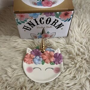 Floral Unicorn Trinket Dish with Gold Horn